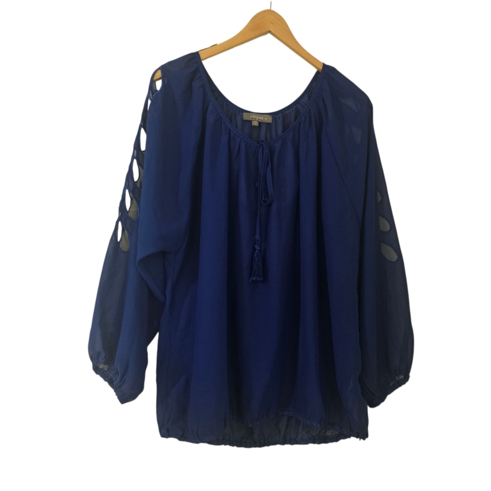 Women's Blue Blouse with Cutout Sleeves